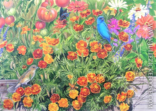 Garden Party (Indigo buntings)